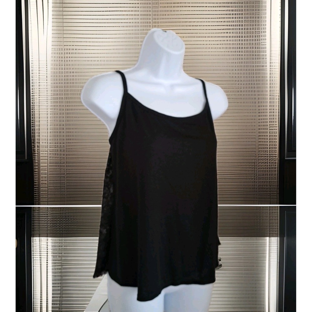 Adore Me Camisole Top M Jet Black Lace Back Adjustable Spaghetti Straps NWT - Picture 1 of 8